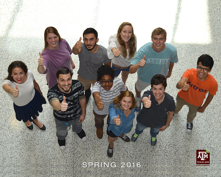 The Spring 2016 Interns give a thumbs up in the end of the semester photograph.