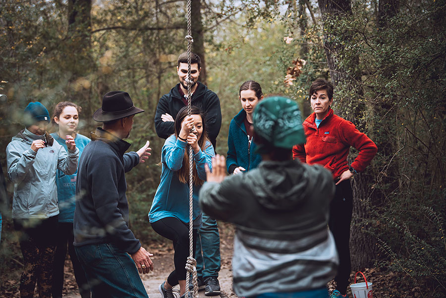 The student interns and staff participated in a team building exercise at Challenge Works in the Spring of 2018.