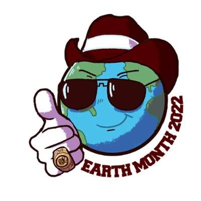 Earth wearing a cowboy hat and sunglasses - displaying a thumbs up (Gig'em) hand sign.